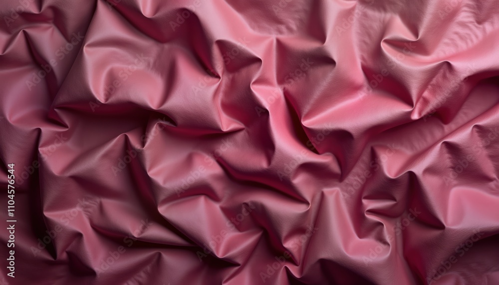 Aufkleber close up view of crumpled wine colored sheet material. texture shows folds, wrinkles. appears like p