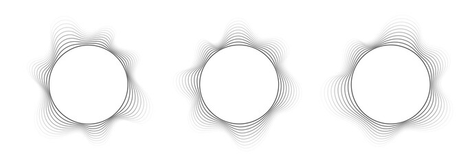 Round sound wave frames, circular lines pattern, radial curvy shapes, geometric concentric design. Vector illustration.