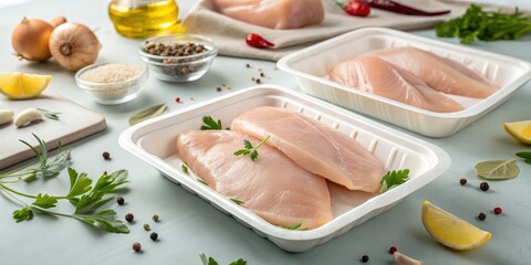 Fresh Chicken Fillet Packaged for Sale - High-Quality Business and Food Photography, Silhouette Style, Perfect for Marketing, E-commerce, and Culinary Projects