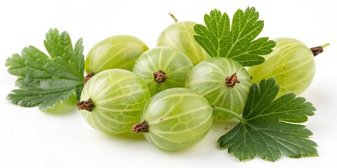 Fresh Gooseberries on White Background with Bokeh Effect for Natural Food Photography, Perfect for Culinary Use, Recipes, and Healthy Eating Concepts