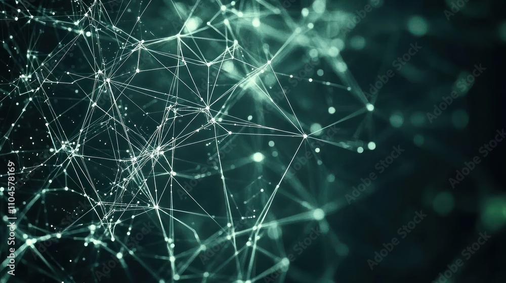 Poster abstract network of interconnected nodes and lines, symbolizing data and technology.