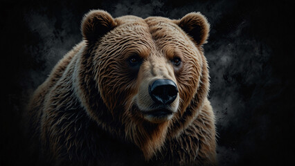 Fototapeta premium Majestic Brown Bear Photography with a Dramatic Dark Background for Impactful Wildlife Images