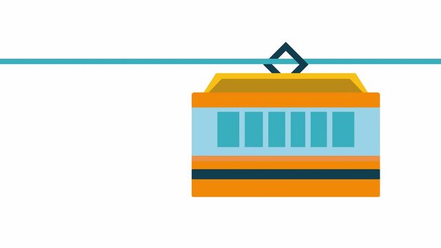 Orange Cable Car Transportation System Aerial View  Modern Vehicle. 4k video