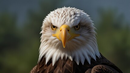 Obraz premium Close-up portrait of a majestic bald eagle, intense gaze, sharp focus.
