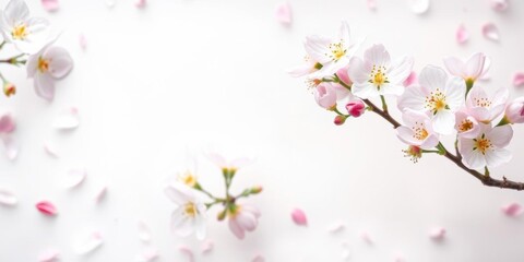 Abstract spring border background with pink blossom petals scattered along the edges, creating a delicate and fresh design, edges, background