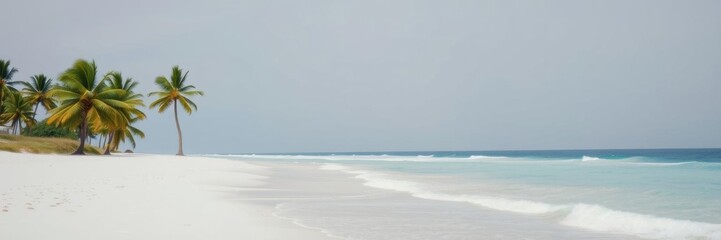 Obraz premium A serene and idyllic beach scene on a Maldivian island with crystal-clear waters and powdery white sand, ocean horizon, soft focus