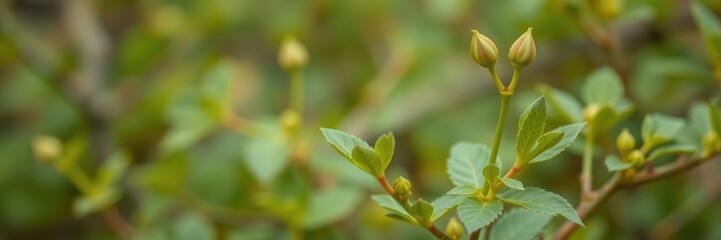Fototapeta premium A small delicate sprout emerges from the earth with a slender stem and two vibrant green leaves, tree sprouts, natural background