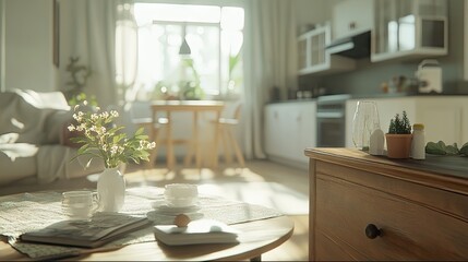 Cozy and Bright Living Space with Kitchen and Dining Area Decor