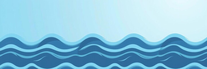 Abstract marine-themed seamless pattern with stylized waves in shades of blue on a light background, stylized, blue