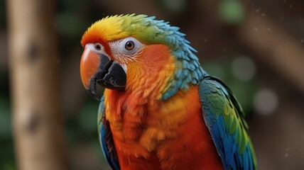 Fototapeta premium Colorful macaw parrot close-up portrait.