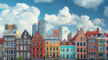 Fototapeta premium Colorful historic houses and modern buildings.