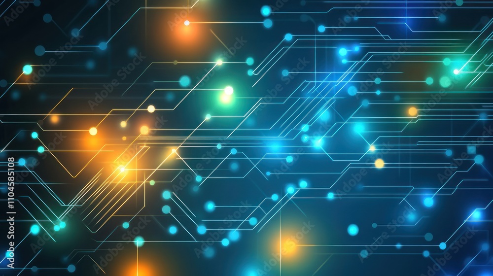 Poster abstract digital background with illuminated lines and nodes representing technology and connectivit