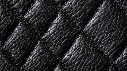Detailed close-up of black leather texture showcasing elegant patterns and rich grain on a dark background