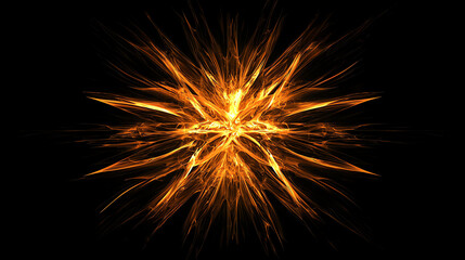 Bright orange and yellow fire burst radiating in all directions against a black background during a surreal art performance