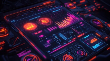 Obraz premium Futuristic User Interface Design with Neon Colors and Data Visualizations