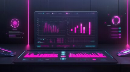 Obraz premium Futuristic Data Visualization with Neon Pink Elements and Graphs
