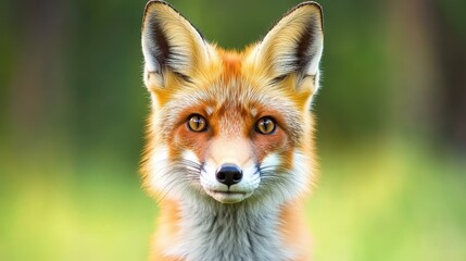 Obraz premium A striking closeup of a fox highlights its vivid features against a softly blurred backdrop, showcasing natures beauty.