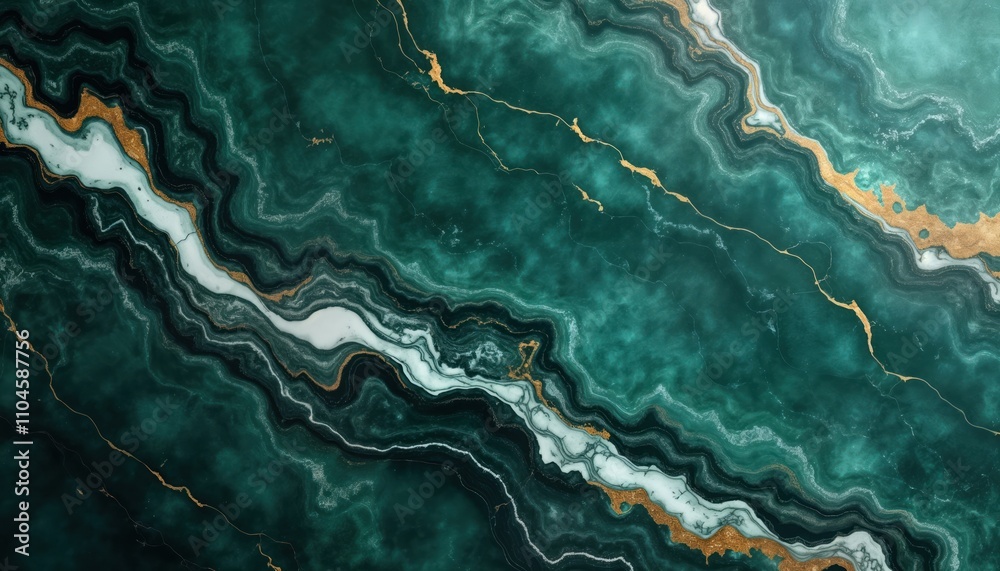 Poster luxury green marble texture with gold veins. abstract design. intricate patterns create glossy surfa