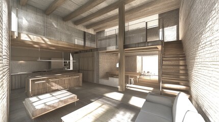 Modern Interior Design with Bright Natural Light and Wood Elements