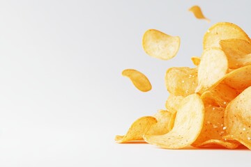 Naklejka premium A pile of potato chips is flying through the air