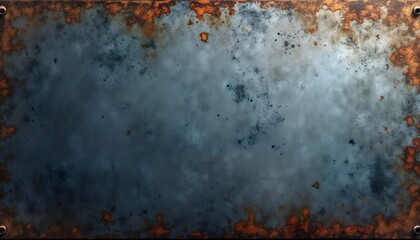 Metal surface with rusty edges, worn painted surface. Brushed metal texture shows grunge, scratches. Industrial design. Suitable for backgrounds in tech eco projects. Distressed appearance for aged