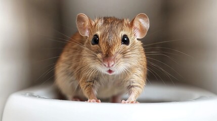 Close-Up of a Cute Brown Mouse on a White Surface