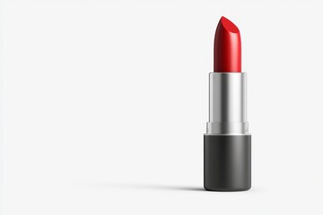 A red lipstick is shown on a white background