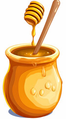 Sweet Golden Honey in a Jar, Dripping Delightfully from Wooden Dipper,  Illustration