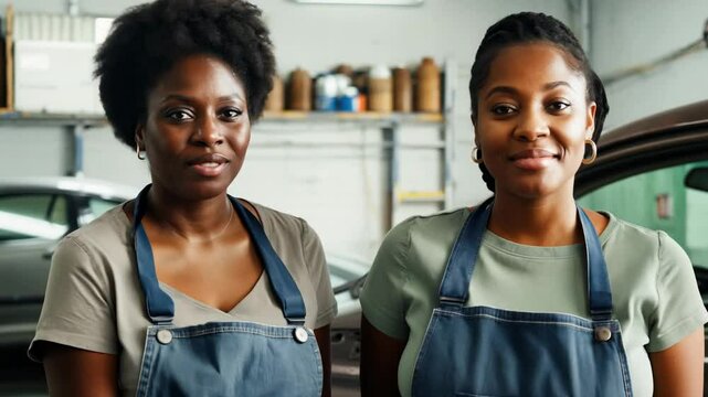 Female car repair team in their workshop. Watch as this all-female team shares helpful tips and tricks for car maintenance, making it accessible for everyone!