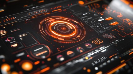 Obraz premium Futuristic Digital Interface with Neon Orange and Black Design