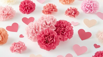 Obraz premium Colorful Carnations and Heart Shapes for Romantic Celebration