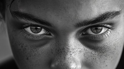 Naklejka premium A detailed view of the face of a person, with a focus on the eyes.