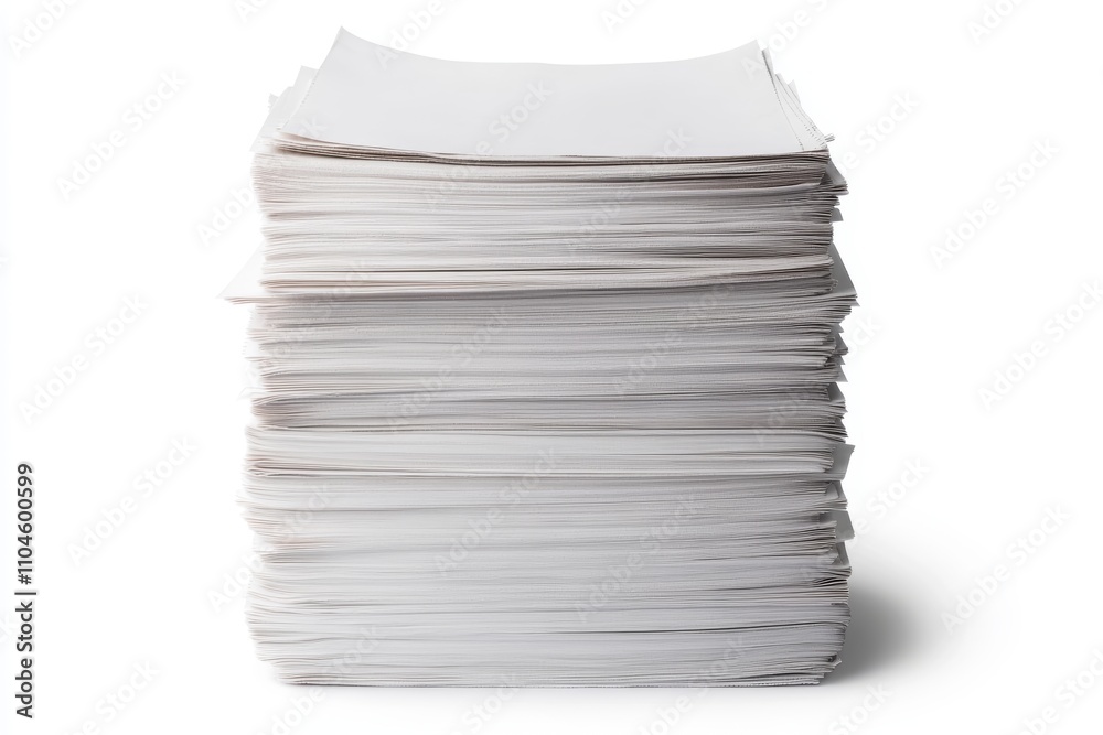 Aufkleber stack of blank white a4 paper sheets towering against white background