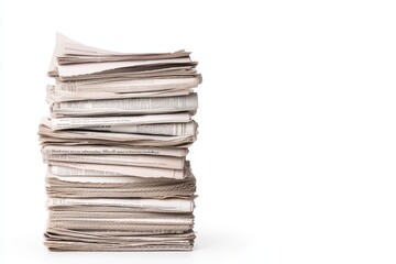 Stack of folded newspapers isolated on white background