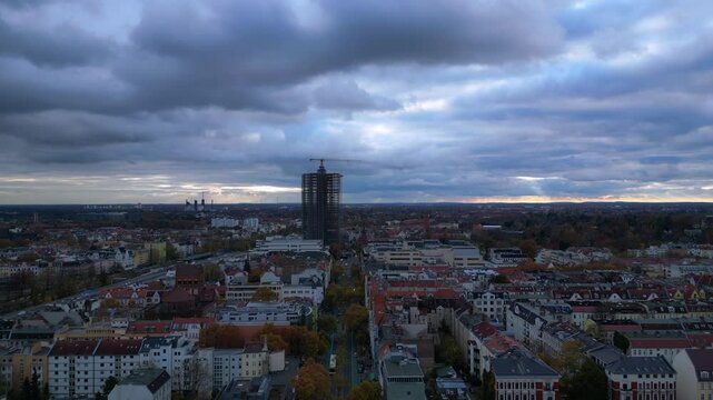 Berlin cloudy skyline over Shopping Street. Perfect aerial view flight drone