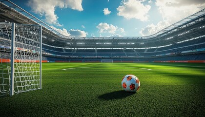 A vibrant 3D render a soccer stadium, capturing the essence sports