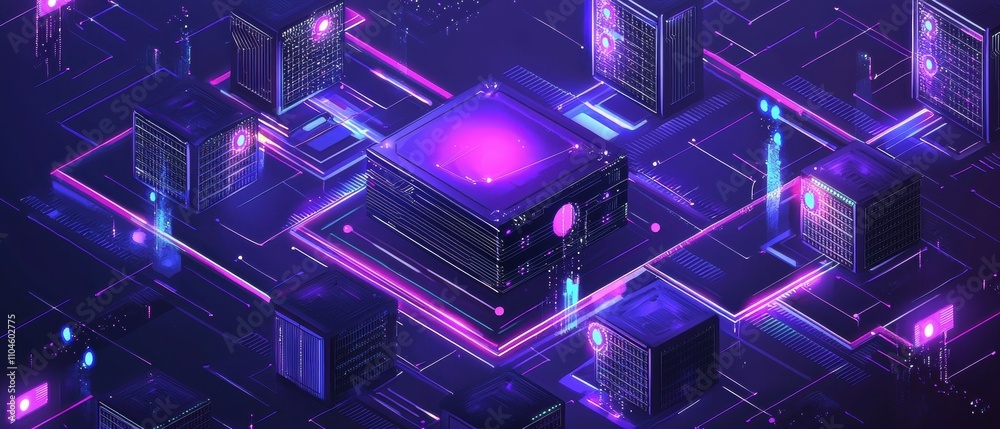 Poster visualizing ai server farms management security and aesthetic concepts in digital environments
