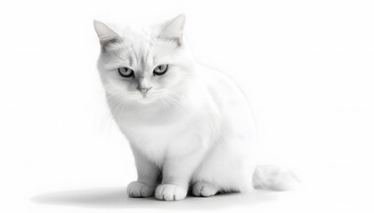 A Cute Cat Sitting Calmly on a Soft White Background with a Gentle Expression