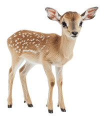 Fototapeta premium Young deer stands gracefully on soft legs, cut out - stock png.