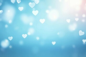 Obraz premium 抽象バナー。白いハート型ボケライト付きの水色背景