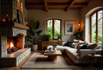 living room with fireplace