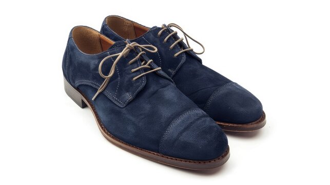 Men's dark blue suede shoes on white background
