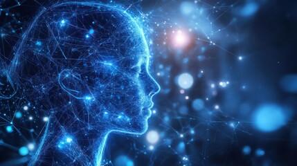 Digital Portrait of a Human Head in Abstract Technology Background