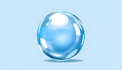 Glass ball in silver blue isolated with white highlights, png