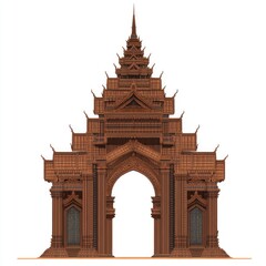 Obraz premium Intricate wooden archway, traditional Asian architectural design, isolated on white.