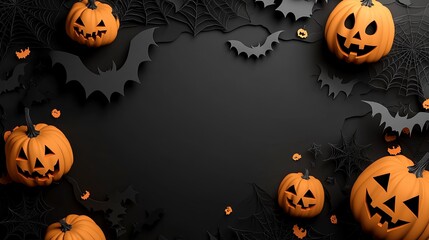 Spooky Halloween Background with Jack-o'-lanterns and Bats