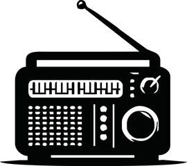 Radio icon vector illustration, logo template, FM broadcast icon isolated, Radiocast business concept. Old radio clipart, Radio logo template vector. tape recorder symbol.