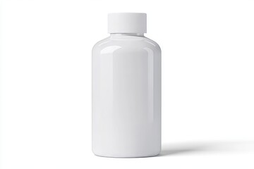 Plain white plastic bottle with cap on white background