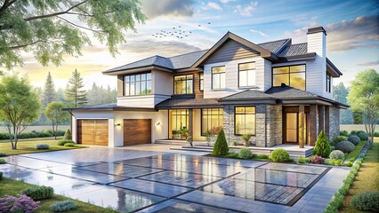Fototapeta premium Architectural Plan Drawing AI Art, Detailed House Blueprint, Modern Home Design, Engineering Plans