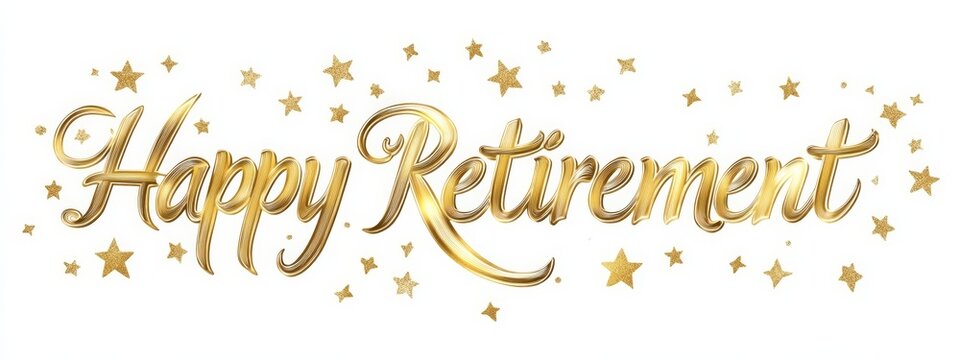 Elegant Happy Retirement Golden Calligraphy Art with Stars